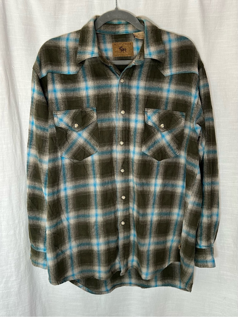 Moose Creek Vintage-Inspired Olive & Teal Plaid Button-Down Shirt